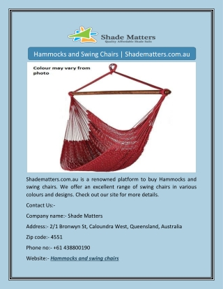 Hammocks and Swing Chairs | Shadematters.com.au
