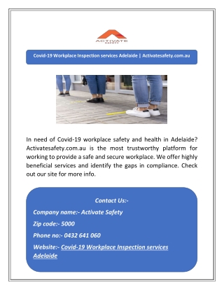Covid-19 Workplace Inspection services Adelaide | Activatesafety.com.au