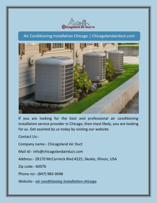 Air Conditioning Installation Chicago | Chicagolandairduct.com