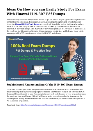 Feasible Your Preparing By way of H19-307 Pdf Dumps