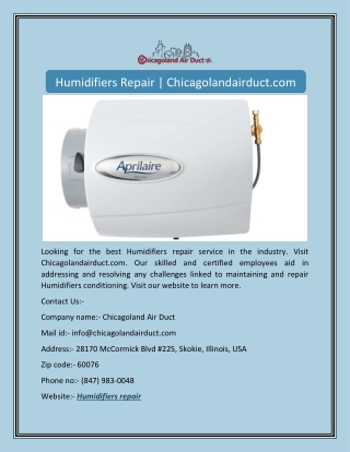 Humidifiers Repair | Chicagolandairduct.com