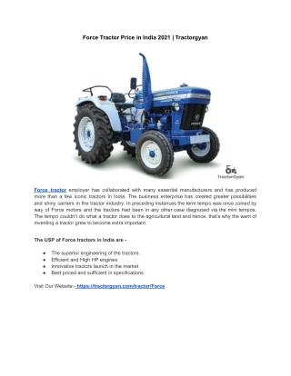 Force Tractor Price in India 2021 | Tractorgyan