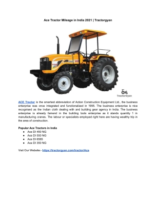 Ace Tractor Mileage in India 2021 | Tractorgyan