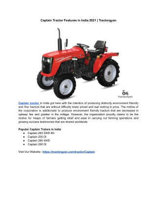 Captain Tractor Features in India 2021 | Tractorgyan