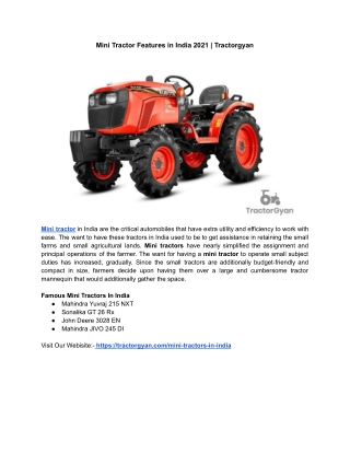 Mini Tractor Features in India 2021 | Tractorgyan