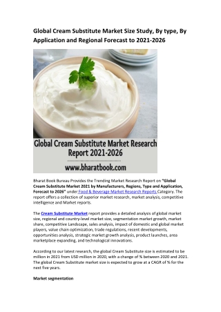 Global Cream Substitute Market Research Report 2021-2026