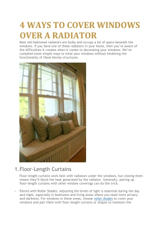 4 WAYS TO COVER WINDOWS OVER A RADIATOR - Centurian Window Fashion