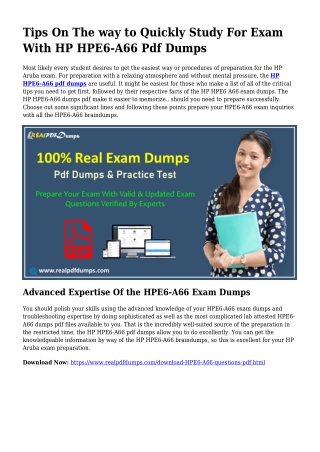Viable Your Preparation By way of HPE6-A66 Pdf Dumps