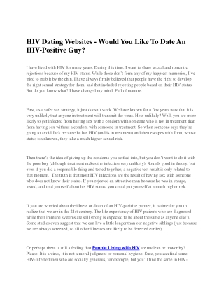 HIV Dating Websites - Would You Like To Date An HIV-Positive Guy