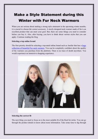 Make a Style Statement during this winter with Fur Neck Warmers