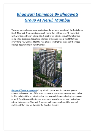 Bhagwati Eminence By Bhagwati Group At Nerul, Mumbai - Dwello