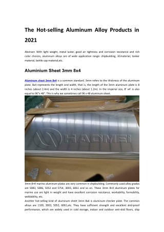 The Hot-selling Aluminum Alloy Products in 2021