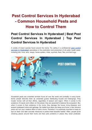 Pest Control Services In Hyderabad - Common Household Pests and How to Control Them