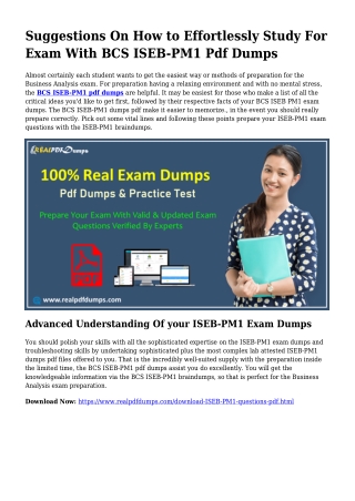 ISEB-PM1 PDF Dumps To Resolve Preparing Problems