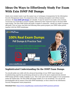 Sustainable ISMP Dumps Pdf For Remarkable End result
