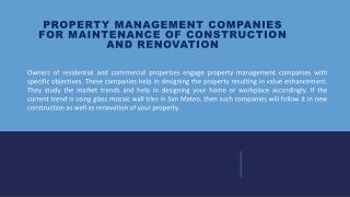 Property Management Companies for Maintenance of Construction and Renovation