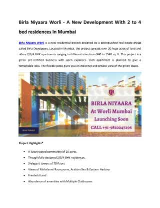 Birla Niyaara Worli - A New Development With 2 to 4 bed residences In Mumbai