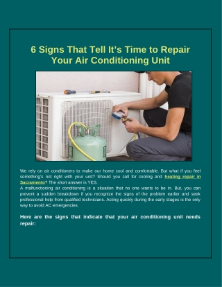 6 Signs Your Air Conditioner Needs Repair