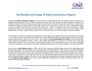 Top Benefits and Usage of Adult Incontinence Diapers