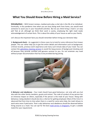 What You Should Know Before Hiring a Maid Service