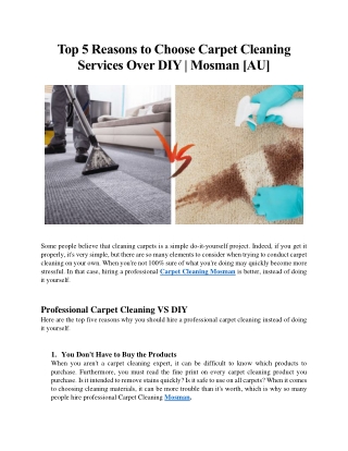 Top 5 Reasons to Choose Carpet Cleaning Services Over DIY - Mosman [AU]