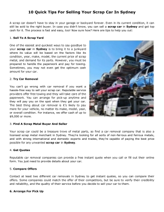 10 Quick Tips For Selling Your Scrap Car In Sydney