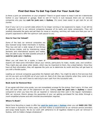 Find Out How To Get Top Cash For Your Junk Car
