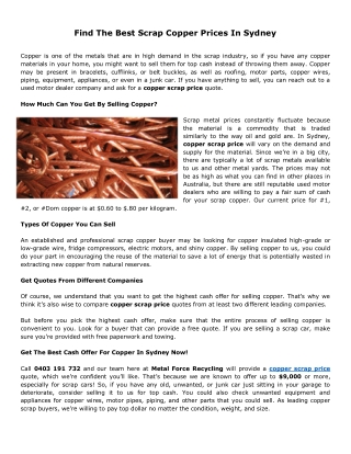 Find The Best Scrap Copper Prices In Sydney