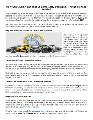 How Can I Sell A Car That Is Completely Damaged? Things To Keep In Mind