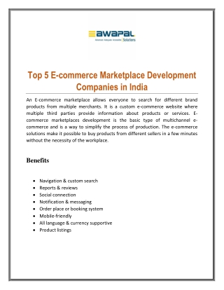 Top 5 E-commerce Marketplace Development Companies in India