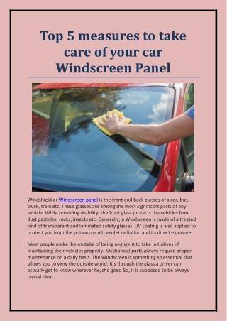Top 5 Points to take care of your car Windscreen Panel