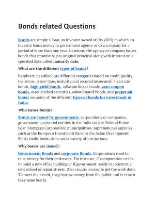 Bonds related Questions