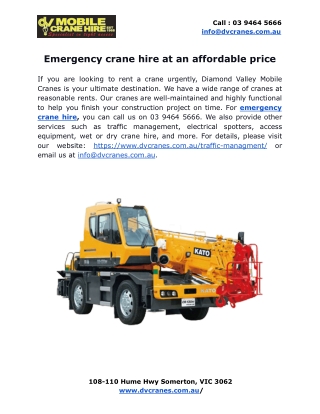 Emergency crane hire at an affordable price