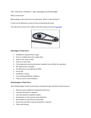 Definition Advantages Disadvantages and Application of Chain Drive