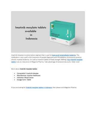 Imatinib mesylate tablets in Indonesia