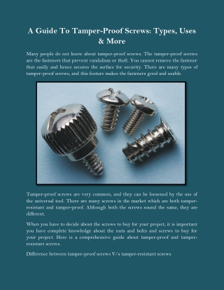 A Guide To Tamper-Proof Screws Types, Uses & More