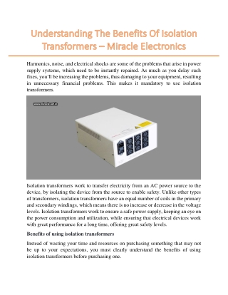 Understanding The Benefits Of Isolation Transformers – Miracle Electronics