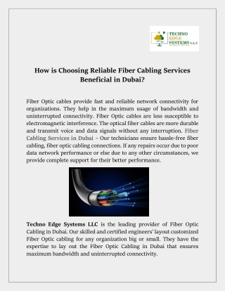 How is Choosing Reliable Fiber Cabling Services Beneficial in Dubai?