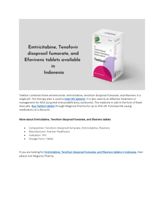 Emtricitabine, Tenofovir disoproxil fumarate, and Efavirenz tablets in Indonesia