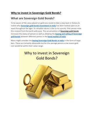 Why to invest in Sovereign Gold Bonds