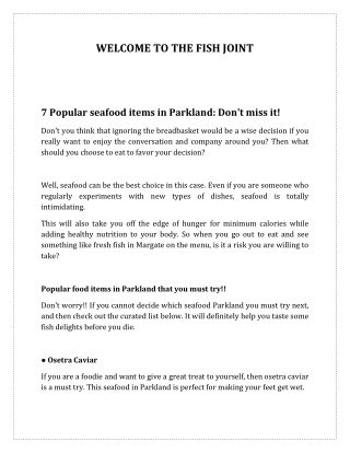 7 Popular seafood items in Parkland