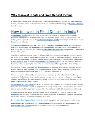 Why to invest in Safe and Fixed Deposit Income