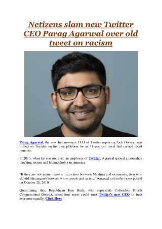 Netizens slam new Twitter CEO Parag Agarwal over old tweet on racism