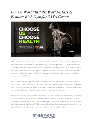 Fitness World Installs World-Class & Feature-Rich Gym for SAYA Group