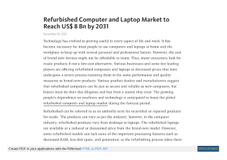 Refurbished Computer and Laptop Market to Reach US$ 8 Bn by 2031