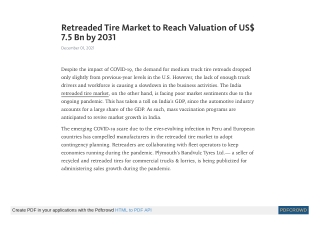 Retreaded Tire Market to Reach Valuation of US$ 7.5 Bn by 2031