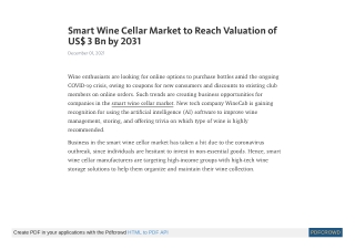Smart Wine Cellar Market to Reach Valuation of US$ 3 Bn by 2031