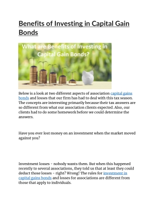 Benefits of Investing in Capital Gain Bonds
