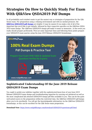 Useful Planning By the Aid Of QSDA2019 Dumps Pdf