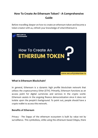 How To Create An Ethereum Token?
